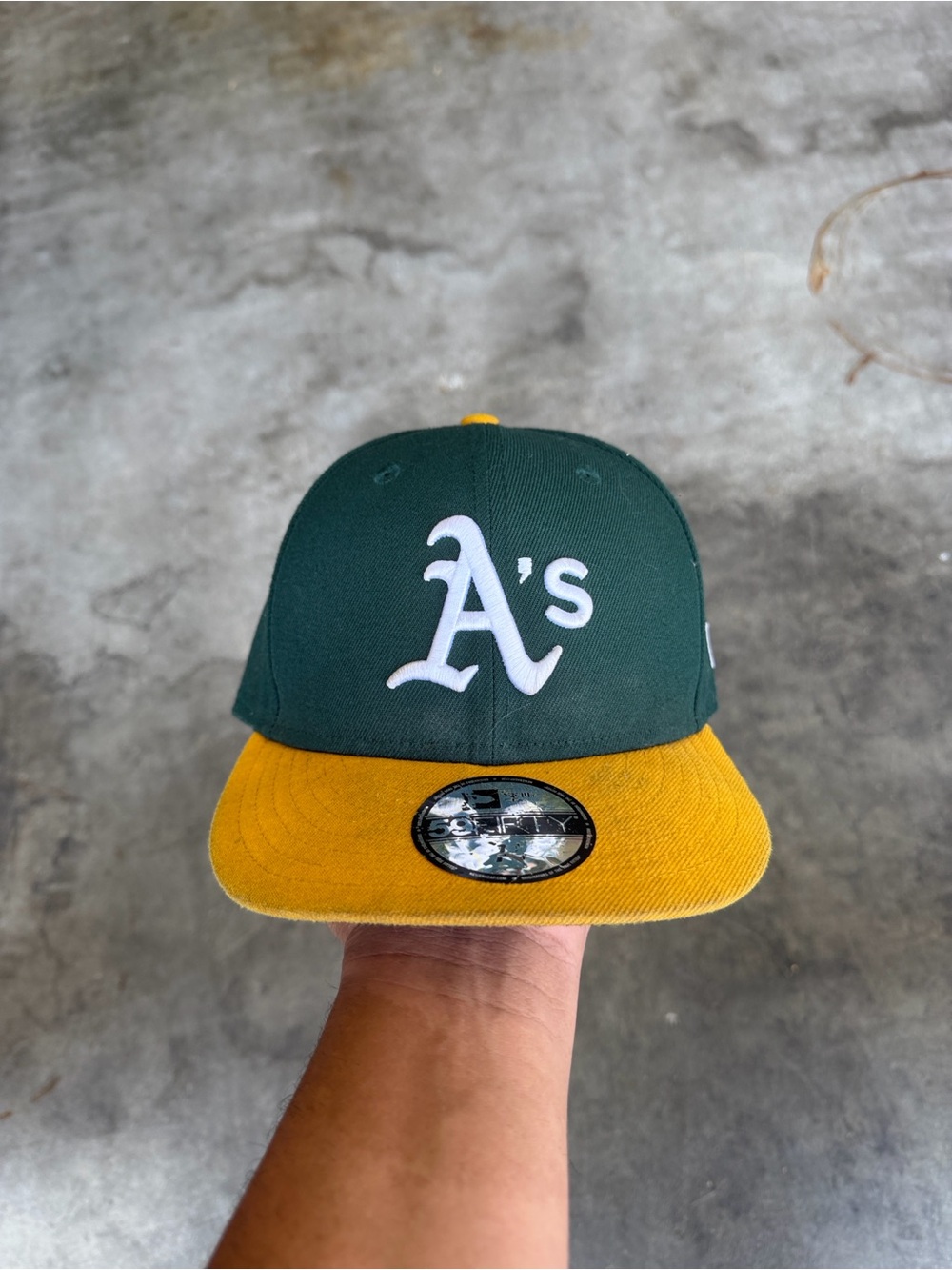 Oakland A's Fitted Hat Green Yellow Size 7 1/4 New Era 59 Fifty Embroidered MLB